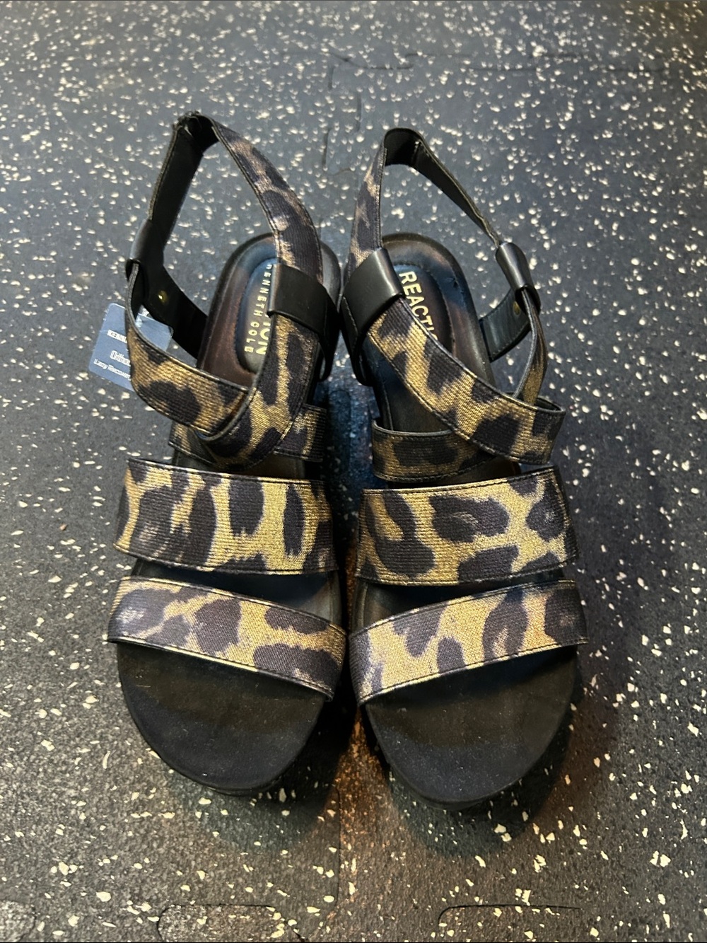 Reaction Kenneth Cole Leopard-Print Slingback Sandals - Black/Tan